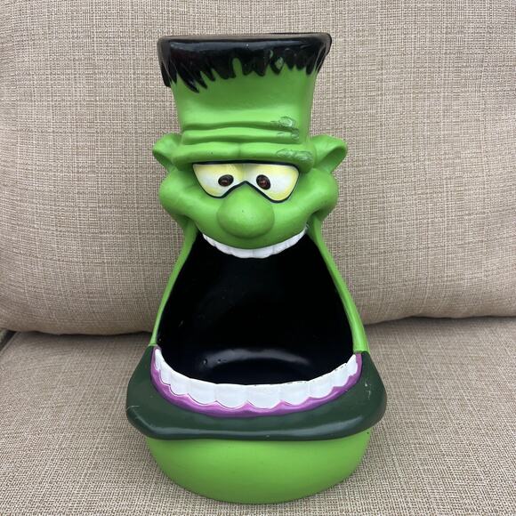 Frankenstein Big Mouth Candy Bowl talking, glowing eyes Vintage Gemmy WORKS - Picture 1 of 7